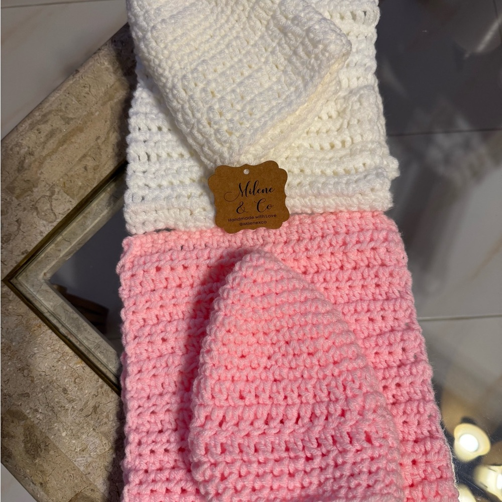Cream Crochet Scarf & Beanie set